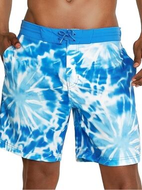 Speedo Blue & White Tie-Dye Swim Board Shorts Size M